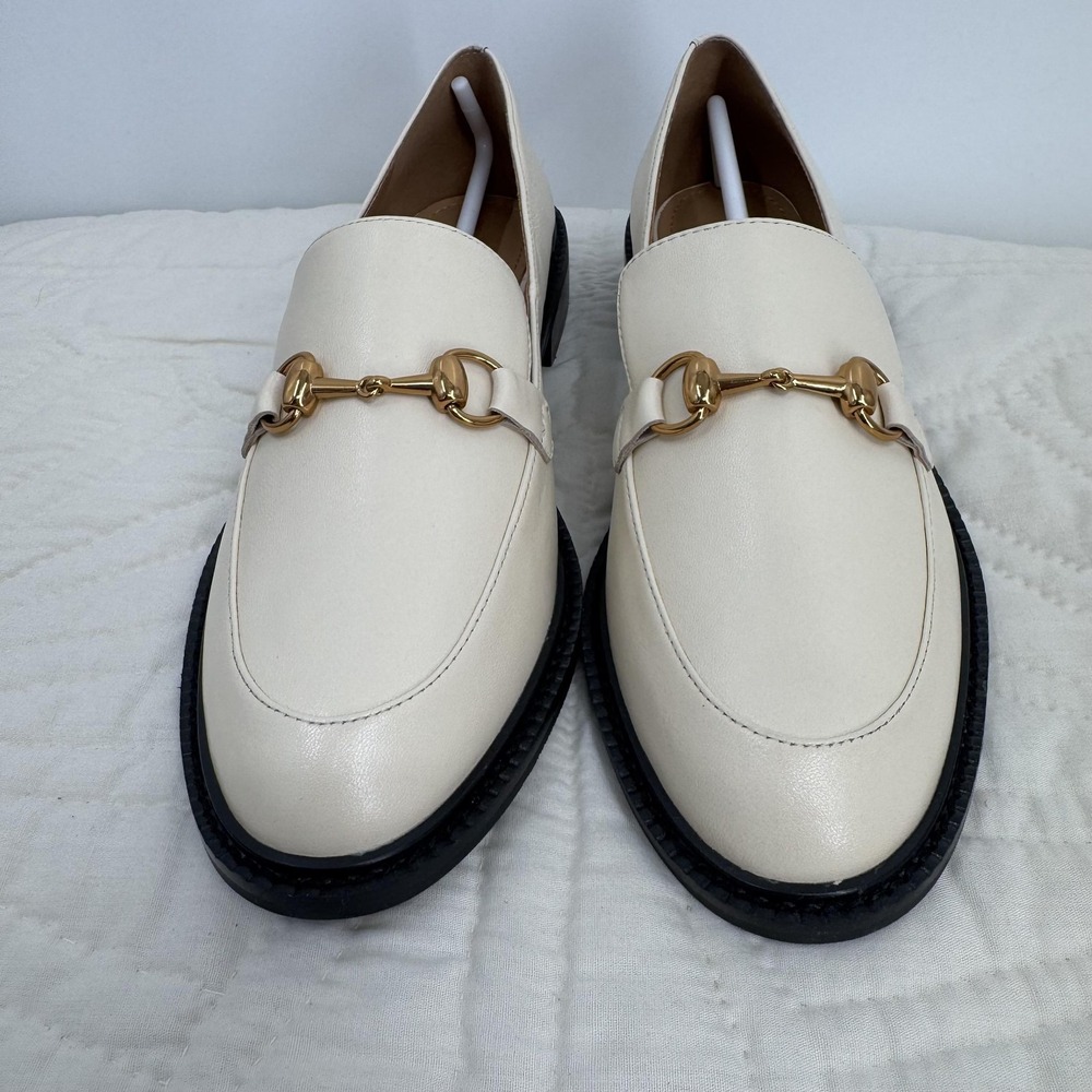 Lisa Vicky Shoes Womens Size 7.5 Cream Leather Loafers ZANY-V‎ Horsebit Slip On